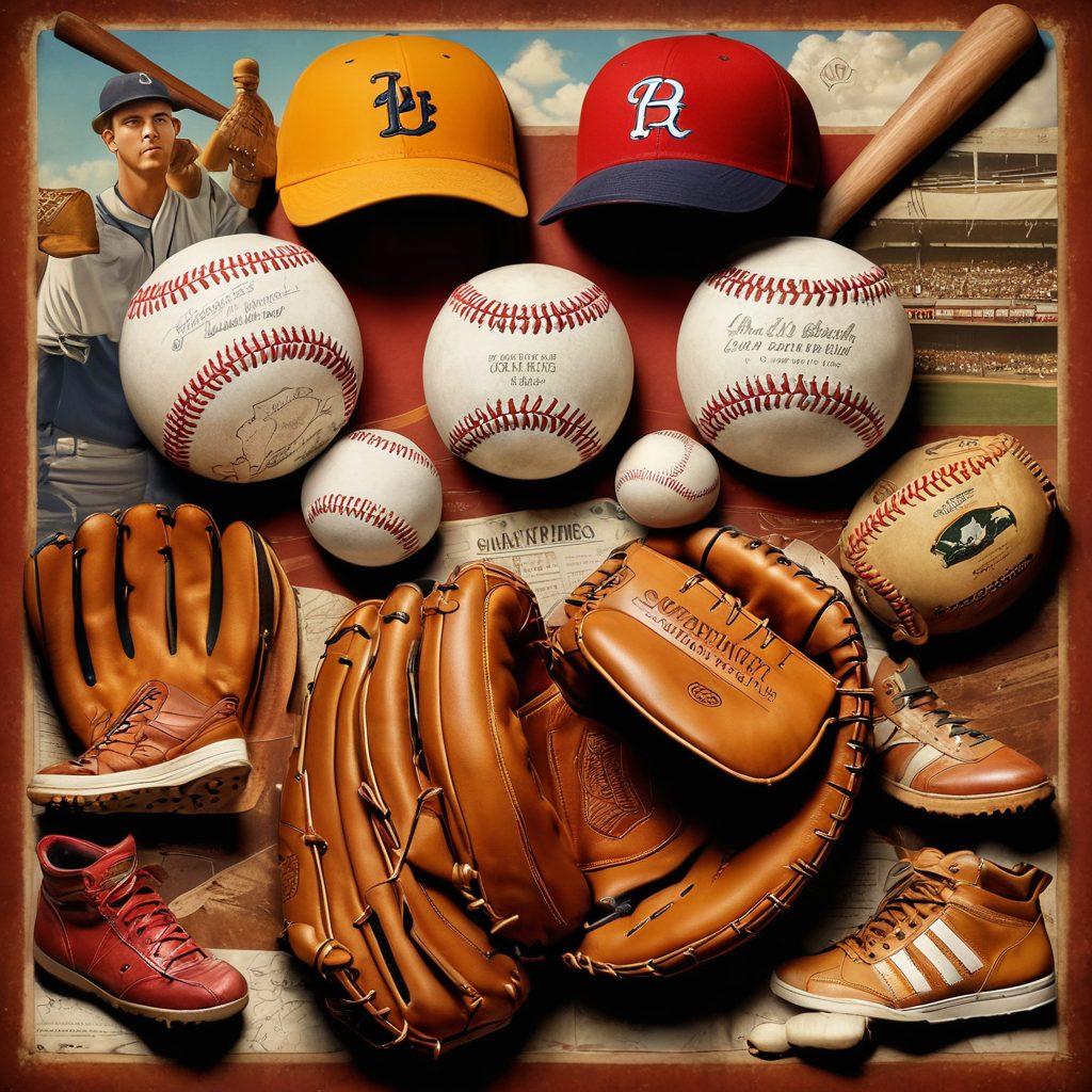 A dynamic collage showcasing the evolution of baseball through the decades, featuring vintage baseball gloves, modern bats, and graphs depicting trends and insights. Illustrate a stadium filled with diverse fans, emphasizing the sport's transformation and cultural impact. Incorporate elements like retro uniforms morphing into sleek modern gear. The background should evoke the spirit of the game with a sunset sky. vibrant colors. super-realistic. 3D.